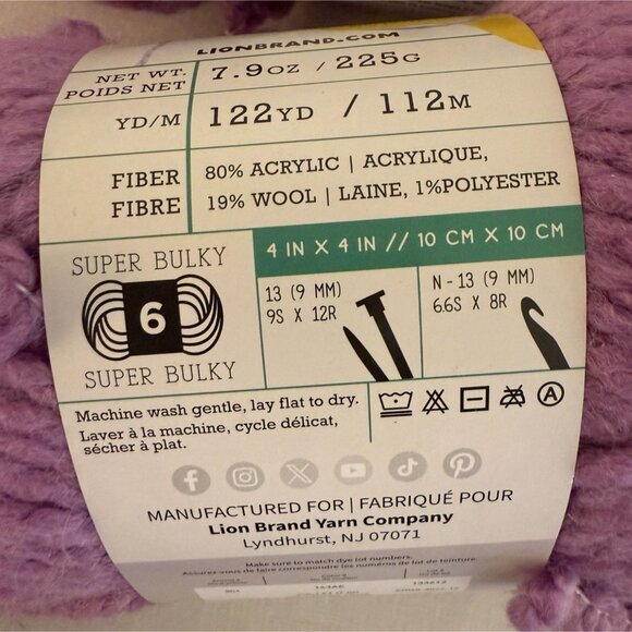 Lion Brand Wool Ease Insta Knit Yarn Super Bulky Violet It Go 122 yd Beginner - Picture 5 of 9